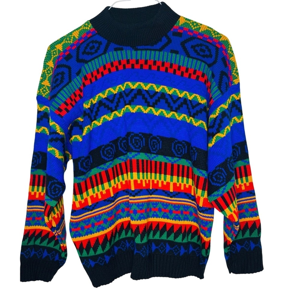 Vintage Jessica Roberts Womens Pullover Knit Sweater M Colorful Cosbys Geometric